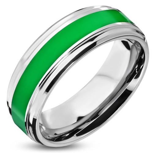 Green Stripe Band Stainless Steel Ring