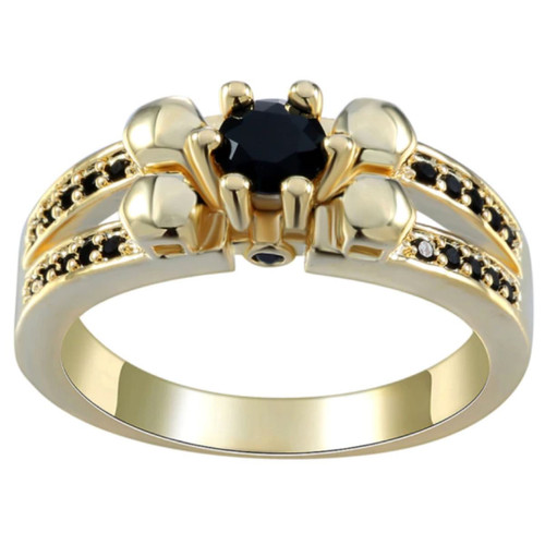 'Quattro Teschi d'Oro' Black Sapphire Gold-Tone  Wedding/Engagement Ring