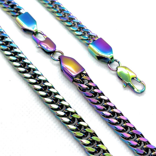 MULTI-COLOR Stainless Steel Necklace/Bracelet Combo Set