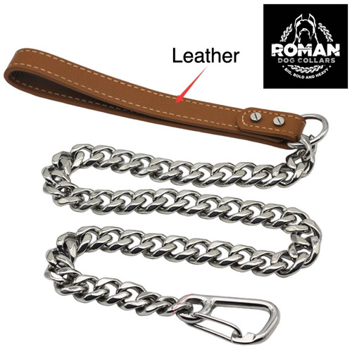 3' Heavy Leather & Steel Dog Leash