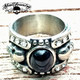 'Hollywood Nights' Stainless Steel Skull Ring with Black Gemstone and White Cubic Zirconia Stones