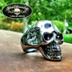 "Skully" Skull Ring With Ruby Red Stones In Eyes And Cracks On The Sides