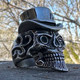 gothic gangster skull ring with tophat and grinning smile