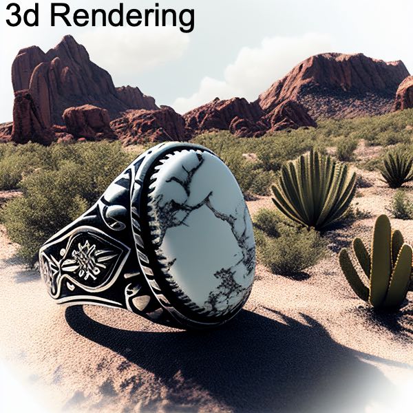 3d rendering of the white buffalo ring in arizona desert