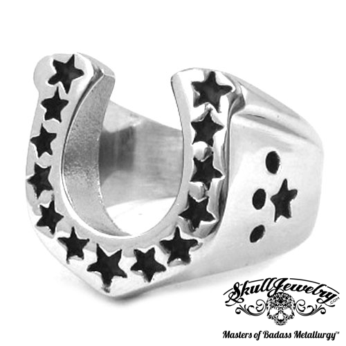 Stainless Steel 2 Color Star Lucky Horseshoe Biker Ring 