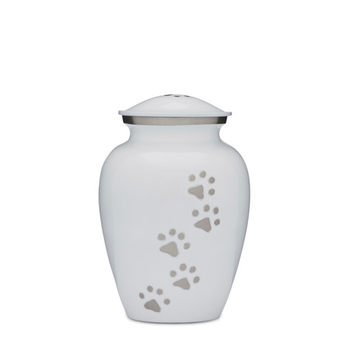 White With Silver Paws Urn