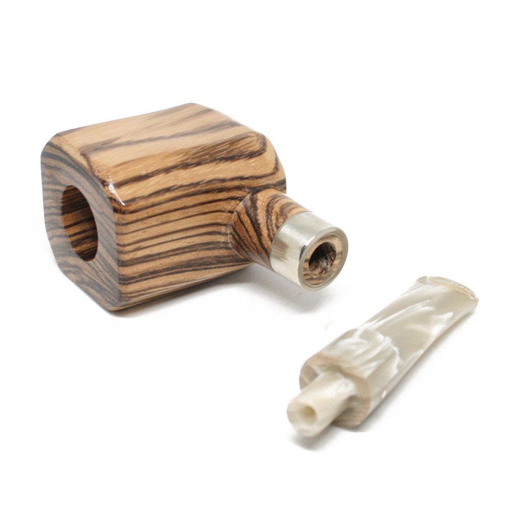 Tommasso Spanu - Zebrano - Zebrawood - Silver Band Panelled Pipe