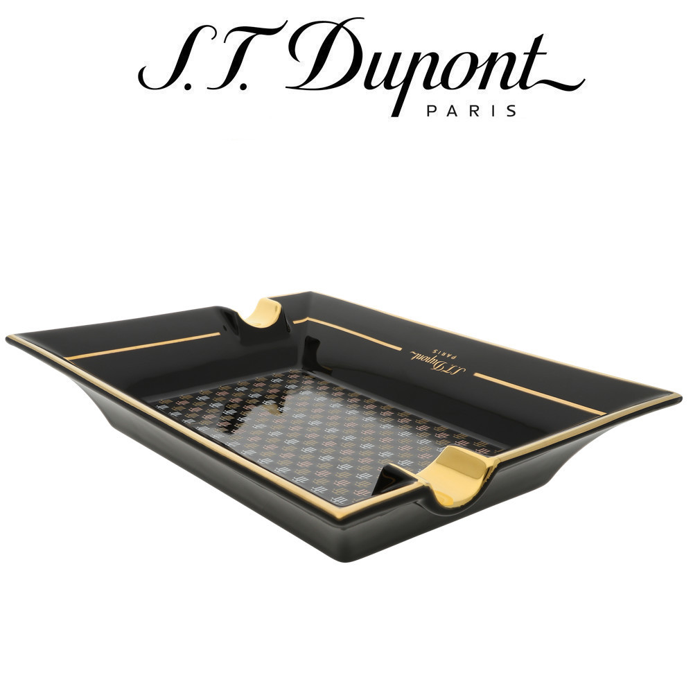 S.T. Dupont - Trinidad - Cigar Ashtray - Black & Gold Porcelain