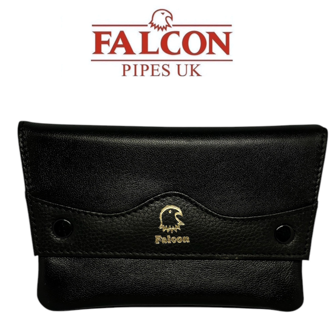 Falcon - Leather Button Tobacco Pouch - Black (685)