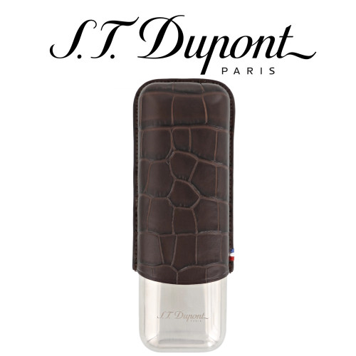 ST Dupont Dandy Double Cigar Case - Metal & Leather - Croc Effect Brown