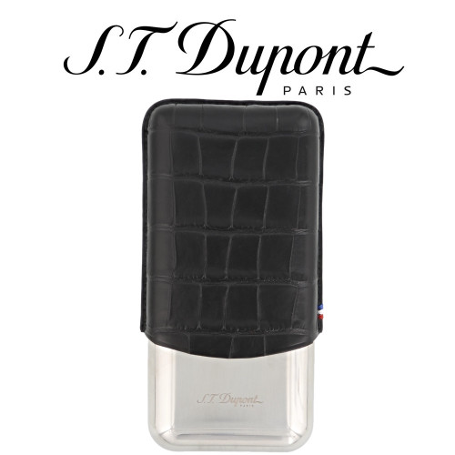 ST Dupont Dandy Triple Cigar Case - Metal & Leather - Croc Effect Black