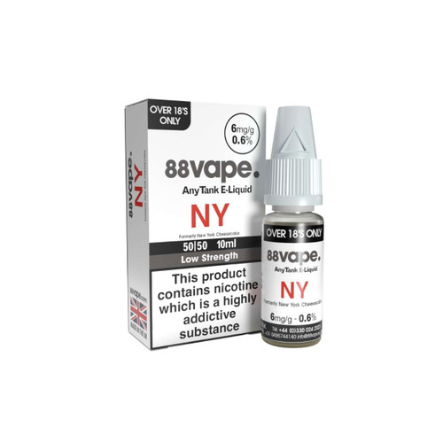 88 Vape - NY (New York Cheesecake) E Liquid - 50/50 - 6mg - 20 x 10ml (200ml Total) 88 Vape - NY (New York Cheesecake) E Liquid - 50/50 - 6mg - 20 x 10ml (200ml Total)