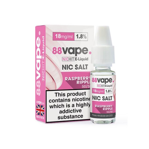 88 Vape - 18mg -  Raspberry Ripple E Liquid - 50/50 Nic Hit - 10 x 100ml (100ml Total)