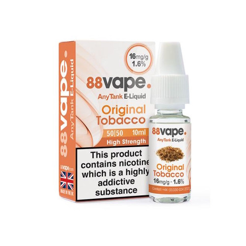 88 Vape - Original Tobacco E Liquid - 50/50 Any Tank - 16mg - 20 x 20ml (200ml Total)