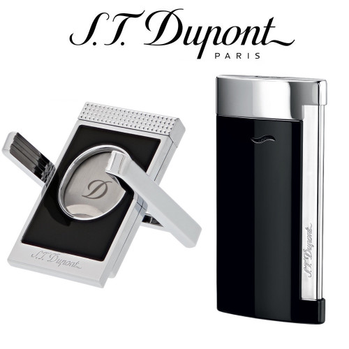 ST Dupont - Slim 7 & Cigar Cutter Stand Gift Set - Black & Chrome