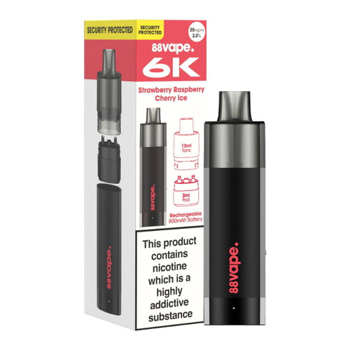 88 Vape - 6k Pre Filled Pod Vape Kit - Strawberry Raspberry Cherry Ice - 20mg