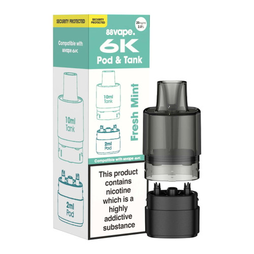 88 Vape - 6k Replacement Pre Filled Pod - Fresh Mint - 20mg