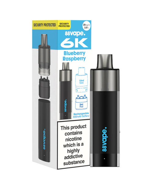 88 Vape - 6k Pre Filled Pod Vape Kit - Blueberry Raspberry - 20mg