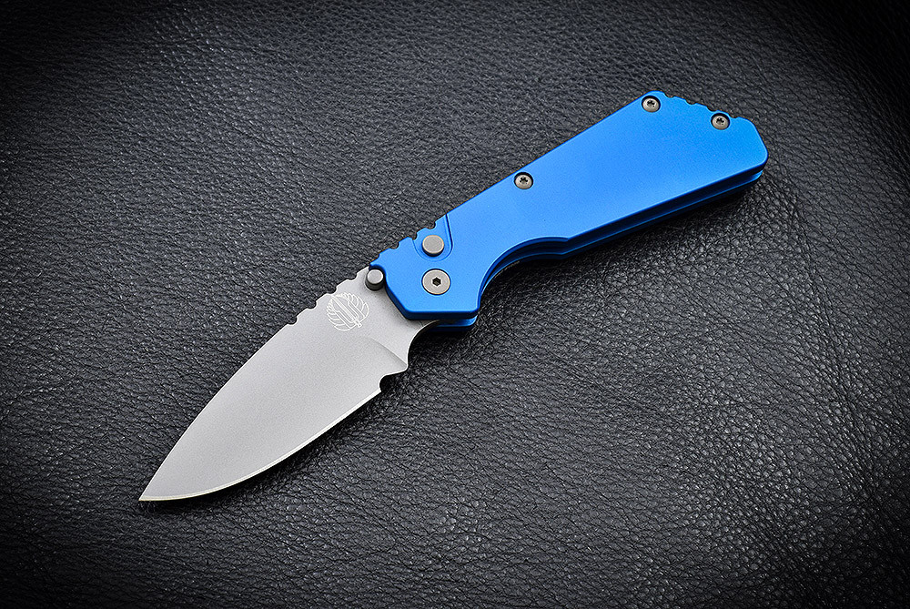 Strider/Protech PT Auto Solid Dark Blue Handle W/ Bead Blasted Blade ...