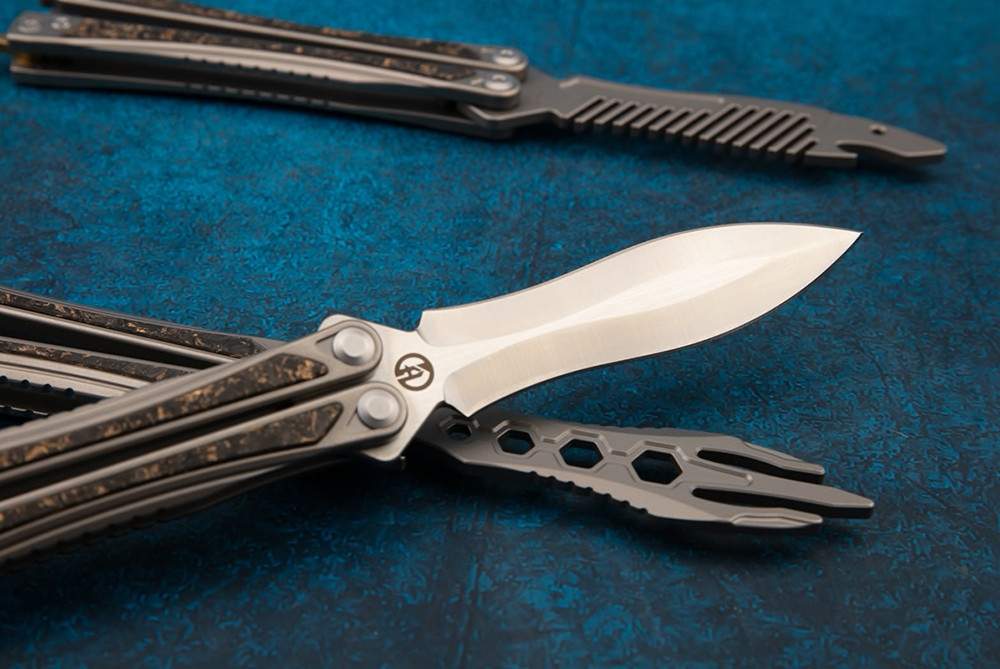 Maxace Knives Loran Butterfly Knife Satin Dagger Blade w/ Titanium and