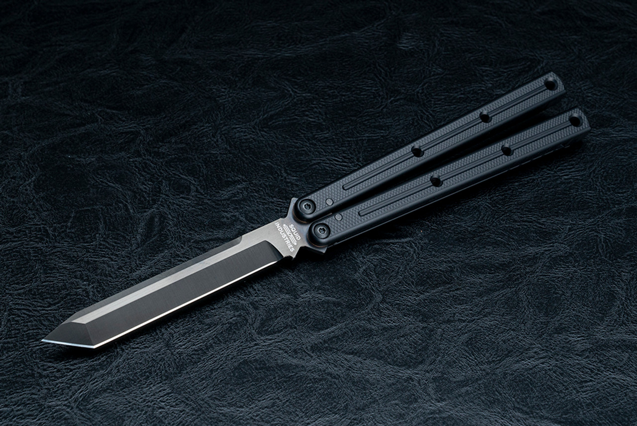 Squid Industries Krake Raken V2.5 Inked Butterfly Balisong Tanto Black