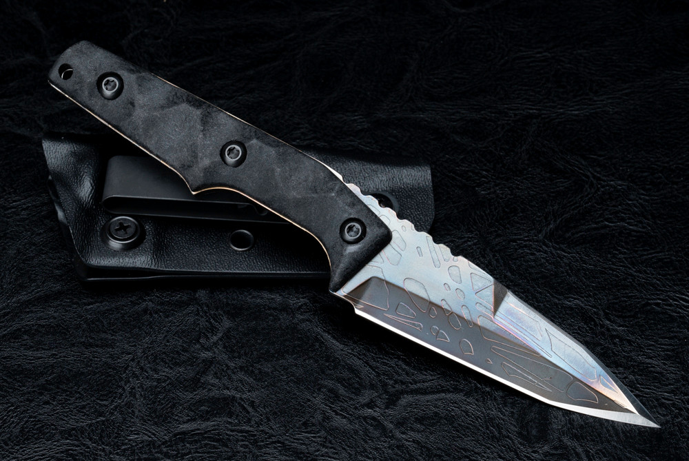 Bawidamann Blades Custom Thick Huginn Top Edge Acid Etched Bronze/Blue