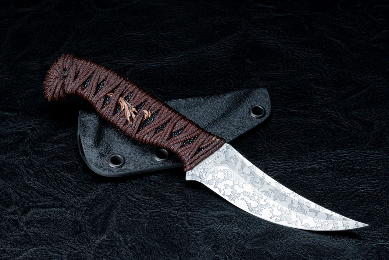 Watson Knives Magni JL Mod Fixed Blade Knife Acid Etched Blade w/ Brown Wave Wrap Cord Handle Watson Knives Magni JL Mod Fixed Blade Knife Acid Etched Blade w/ Brown Wave Wrap Cord Handle
