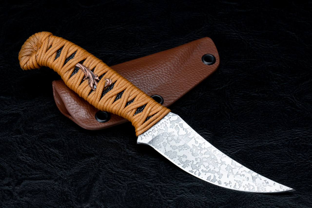 Watson Knives Magni JL Mod Fixed Blade Knife Acid Etched Blade w/ Tan Wave Wrap Cord Handle And Watson Knives Magni JL Mod Fixed Blade Knife Acid Etched Blade w/ Tan Wave Wrap Cord Handle And