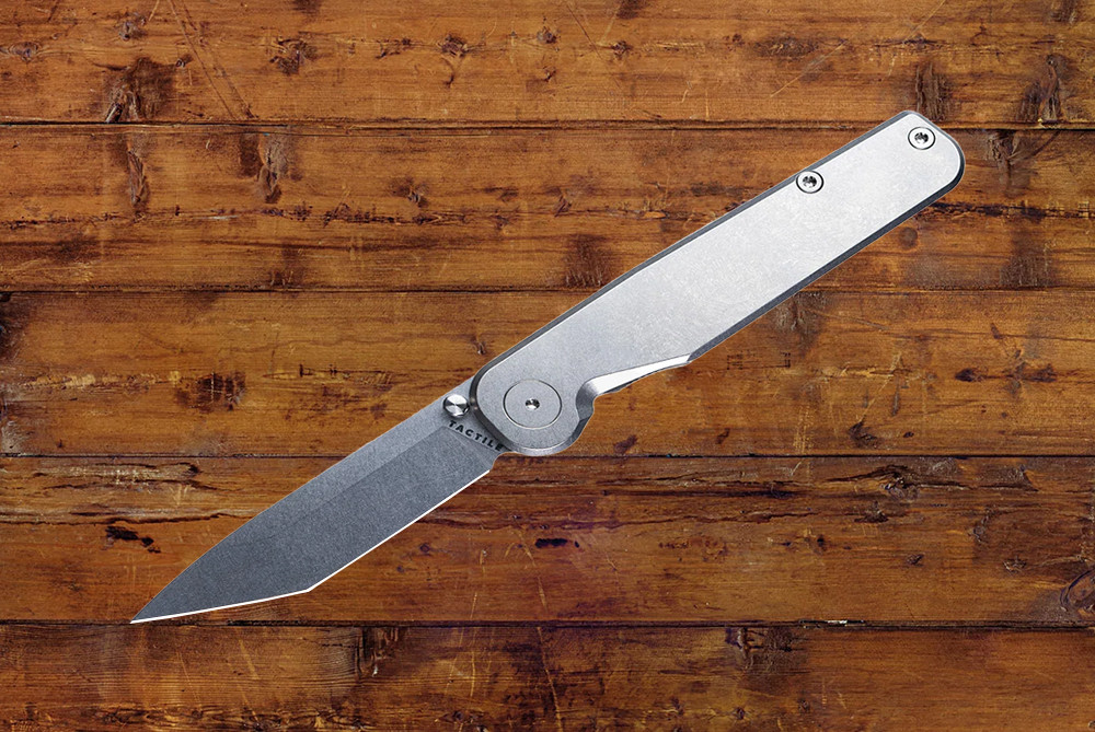 Tactile Knife Co. Rockwall Thumbstud Liner Lock Knife Stonewash Tanto