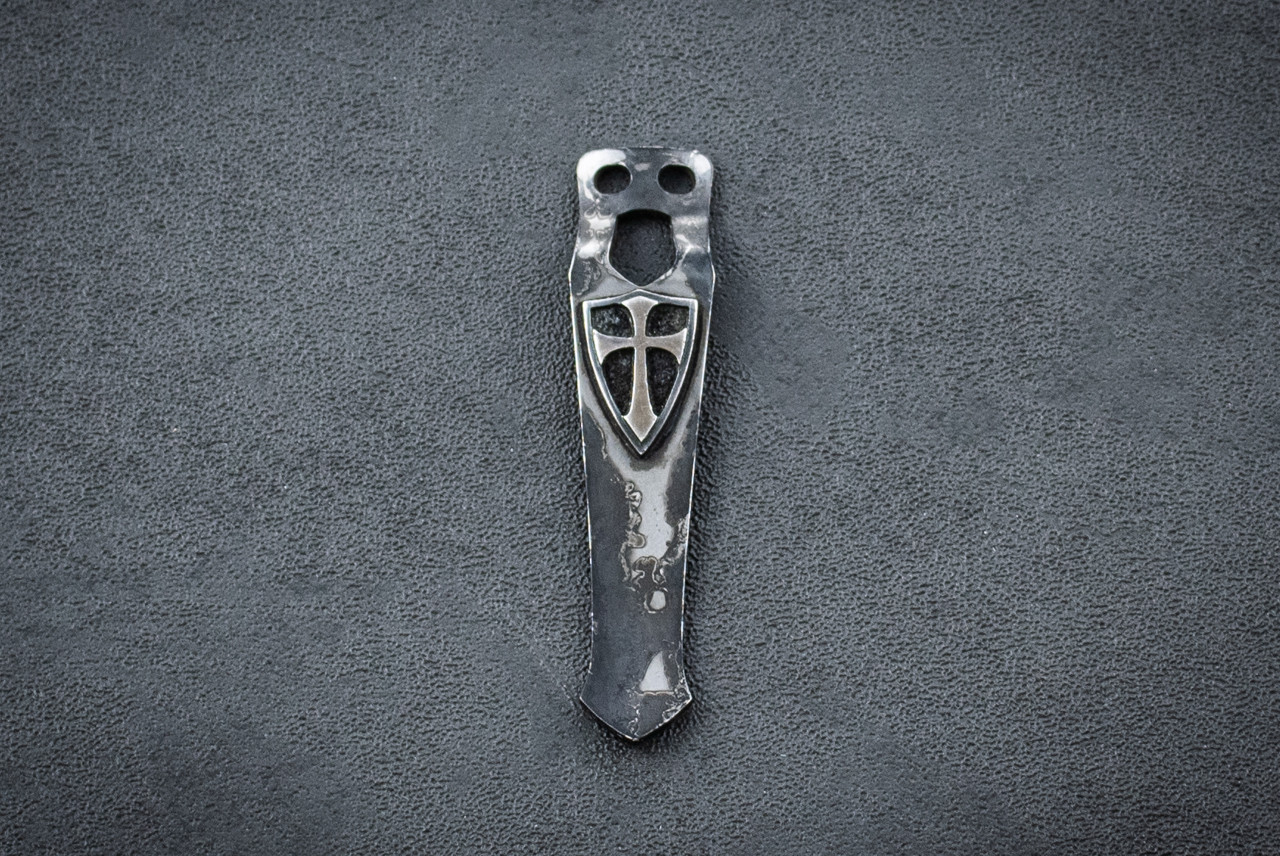 Steel Flame Flashlight Clip Crusader Cross in Sterling Silver