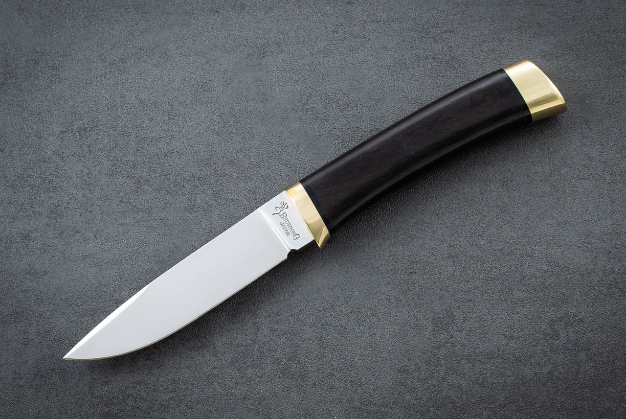 Browning Hattori Sportsman Series 3718 Small Hunter Satin Blade w/ Ebony Wood Handle and Leather Sheath