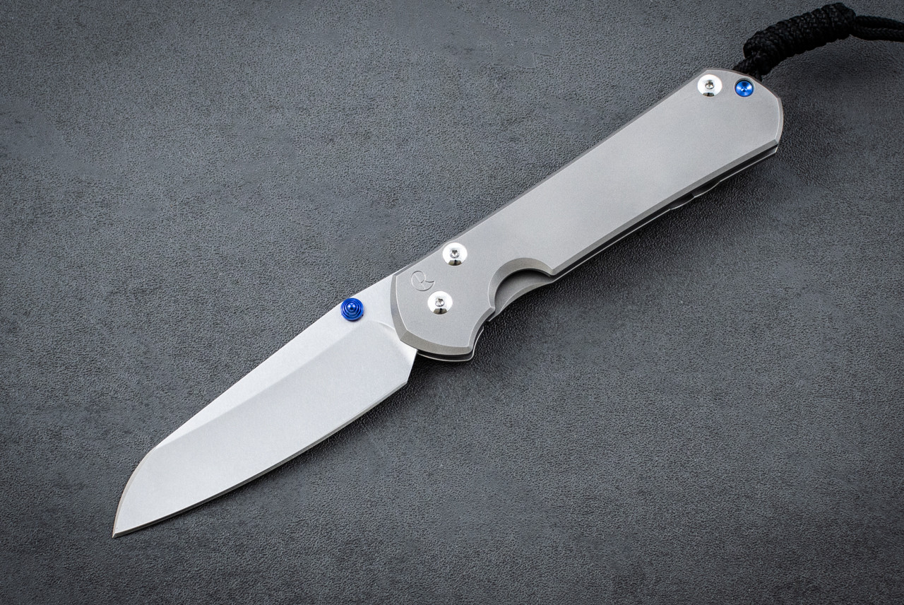 Chris Reeve Knives Skiff Mod Large Sebenza 31 Insingo MagnaCut Stonewash Blade w/ Zirblast Titanium Handle - Blue Thumb Lug