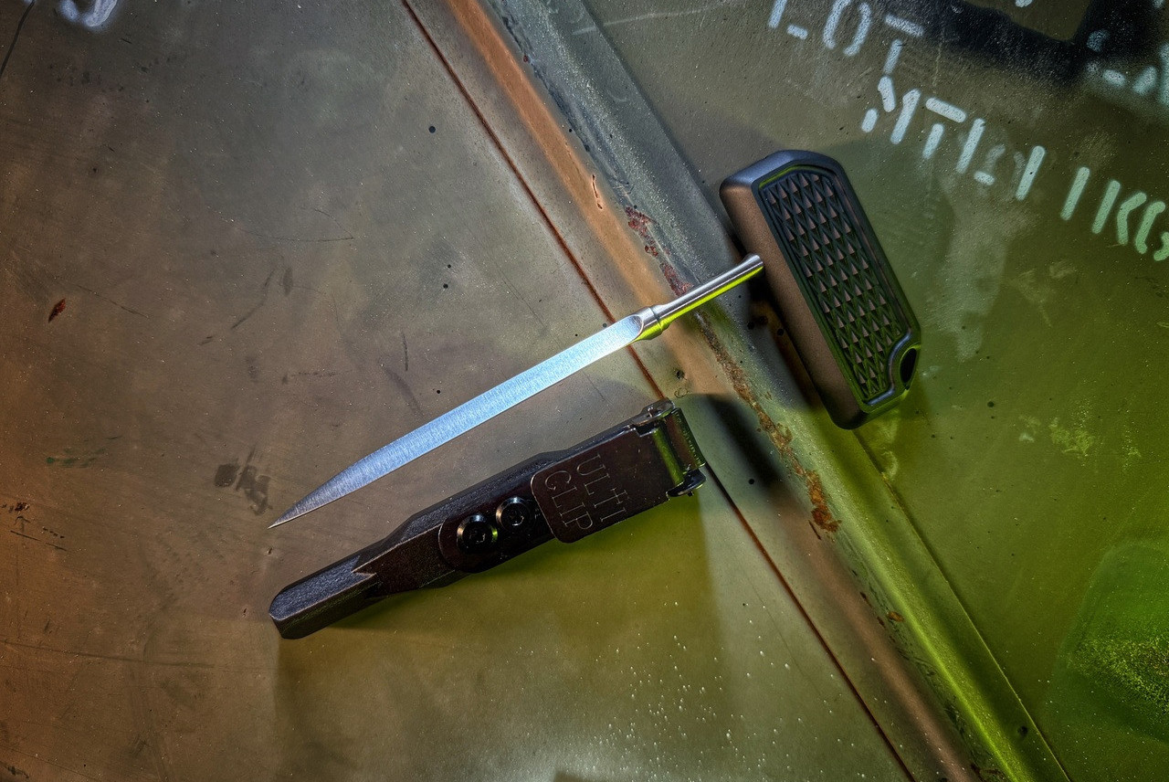 Bastinelli Creations Ventilation Rapier Spike Fixed Blade Satin Tri-Edge Triangle Blade w/ Black Aluminum and Sheath