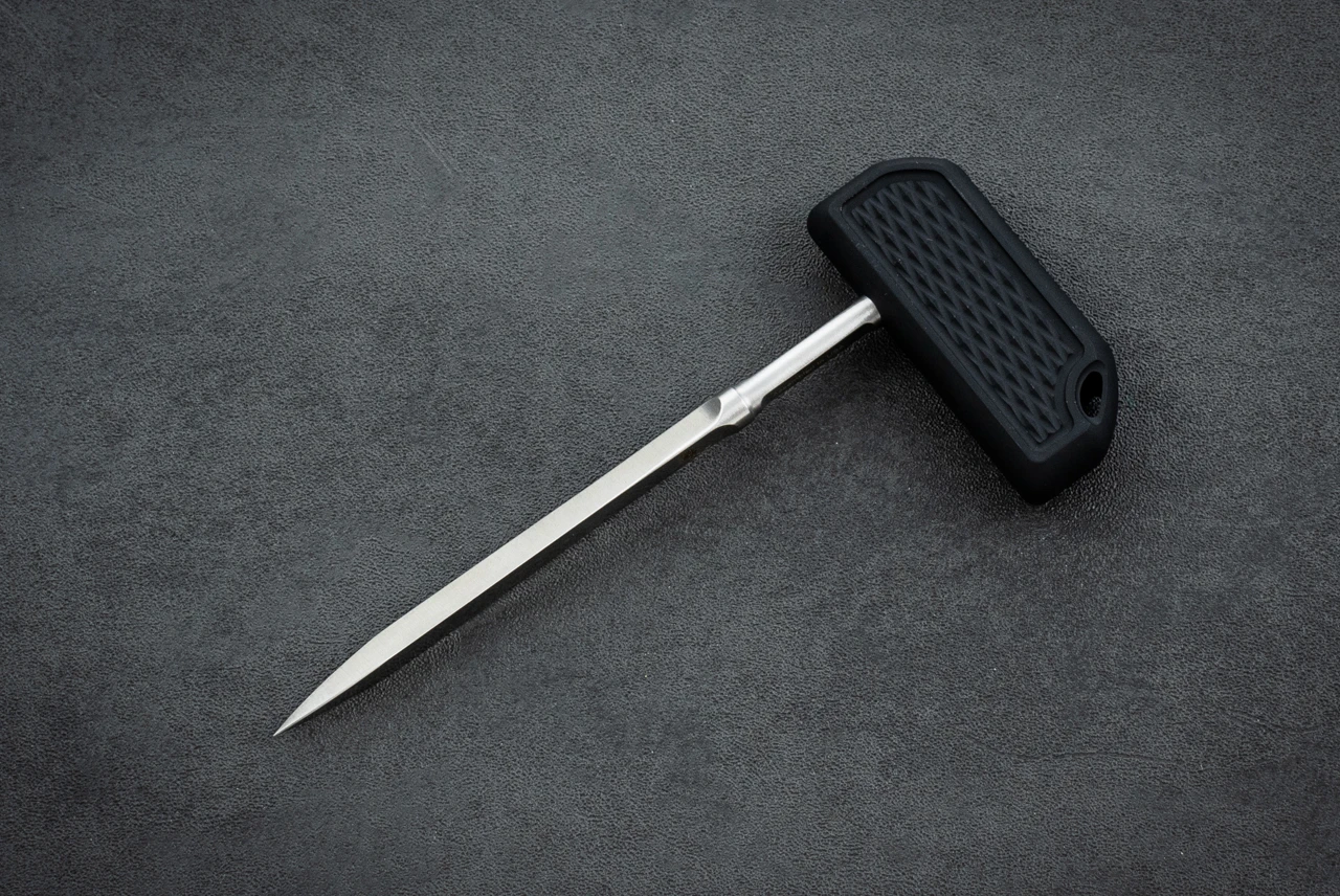 Bastinelli Creations Ventilation Rapier Spike Fixed Blade Satin Tri-Edge Triangle Blade w/ Black Aluminum and Sheath