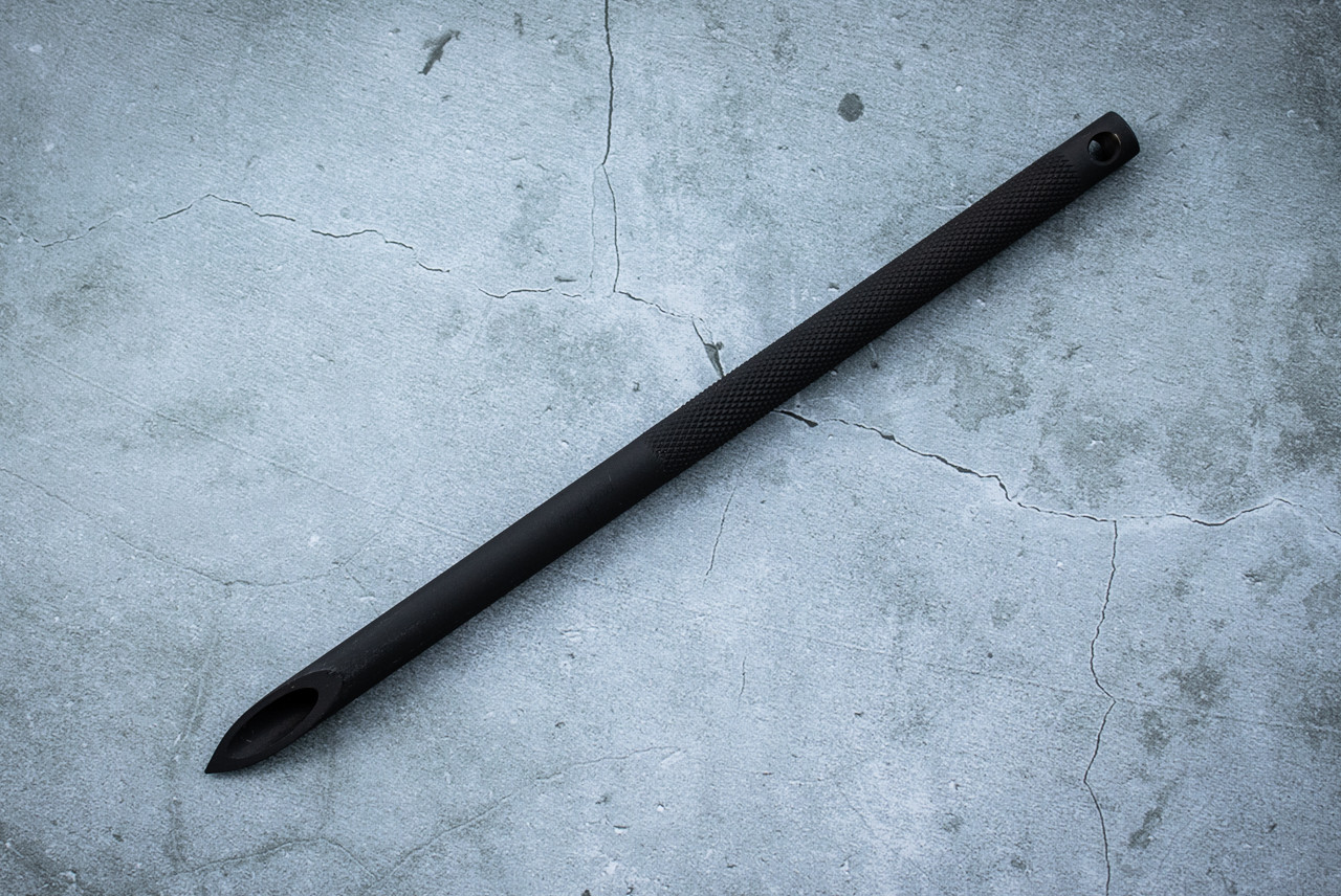 Pat Crawford 8" Survival Straw Fixed Blade Knife Black DLC w/ Knurled Handle and Sheath