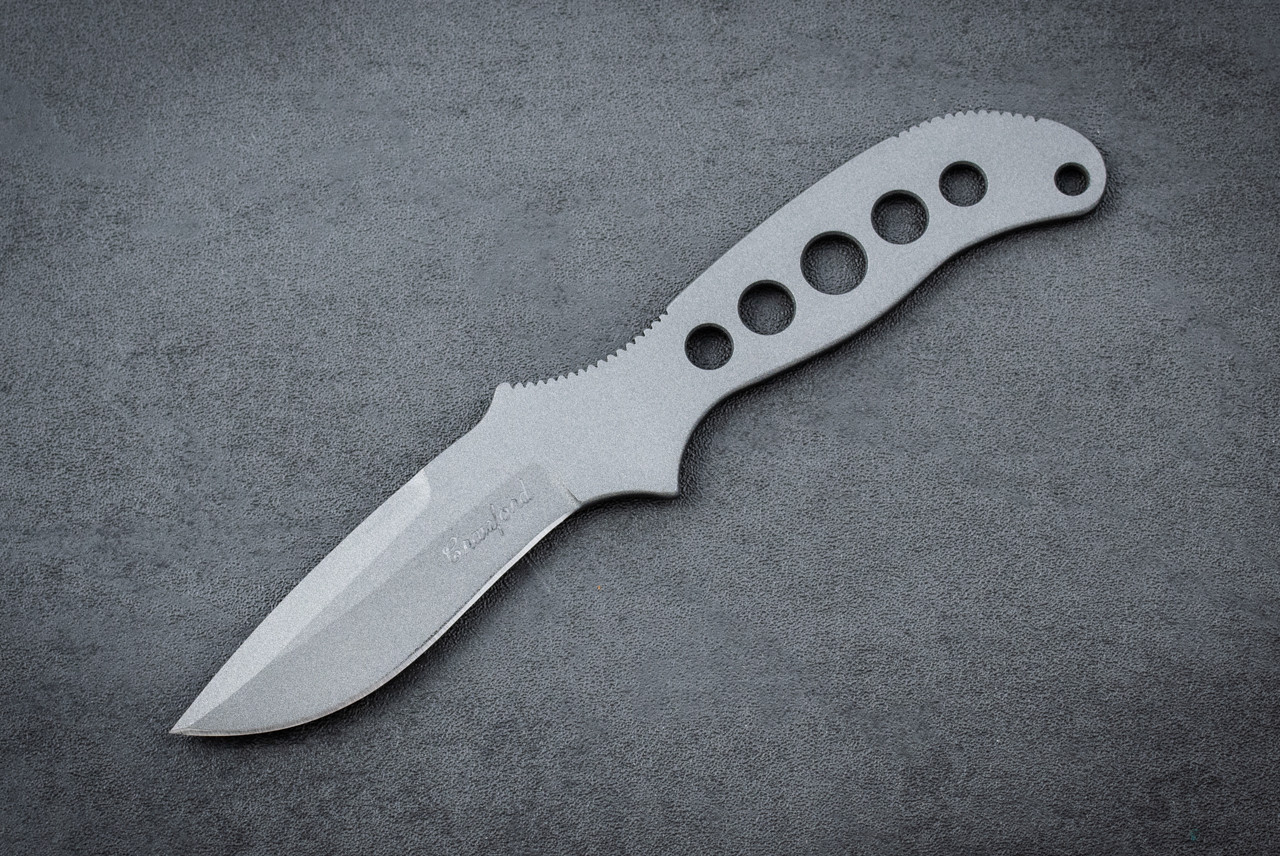 Pat Crawford Wartack Fixed Blade Knife Titanium w/ Skeletonized Handle and Sheath