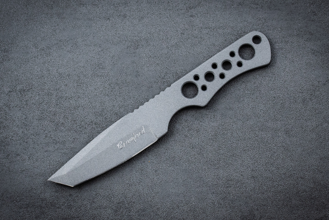 Pat Crawford Tanto Fixed Blade Knife Titanium w/ Skeletonized Handle and Sheath