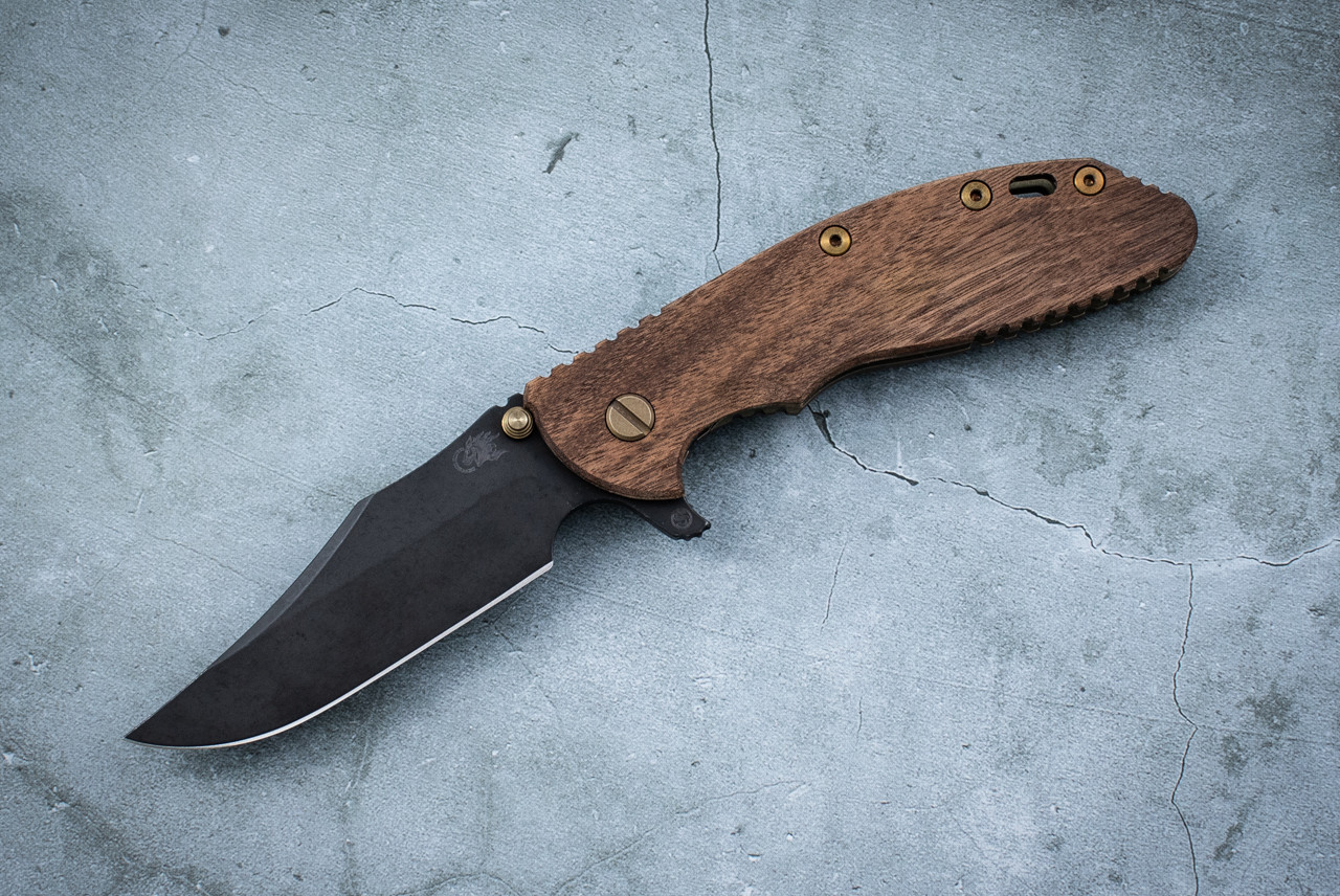 Rick Hinderer Knives XM-24 4.0" Skinny Bowie Vintage Series 1095 Black Blade w/ Green Frame Lock and Smooth Walnut Handle - #2069