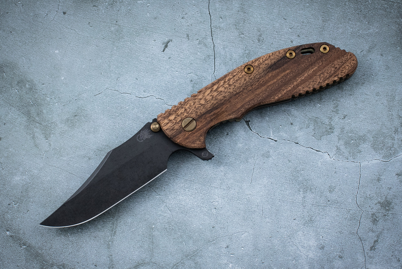 Rick Hinderer Knives XM-24 4.0" Skinny Bowie Vintage Series 1095 Black Blade w/ Green Frame Lock and Smooth Walnut Handle - #2203