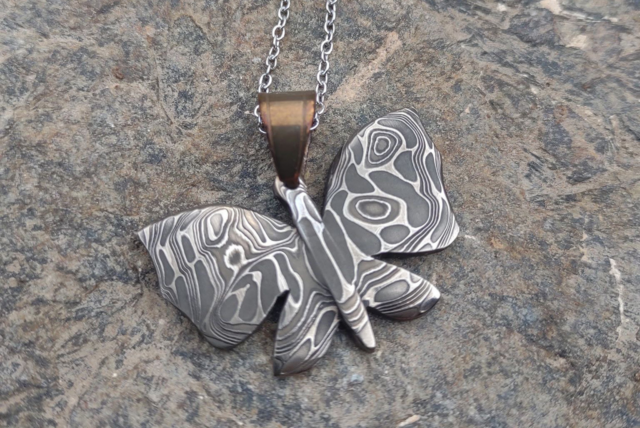 Audra Draper Chad Nichols Damascus Butterfly Pendant w/ Stainless Bail