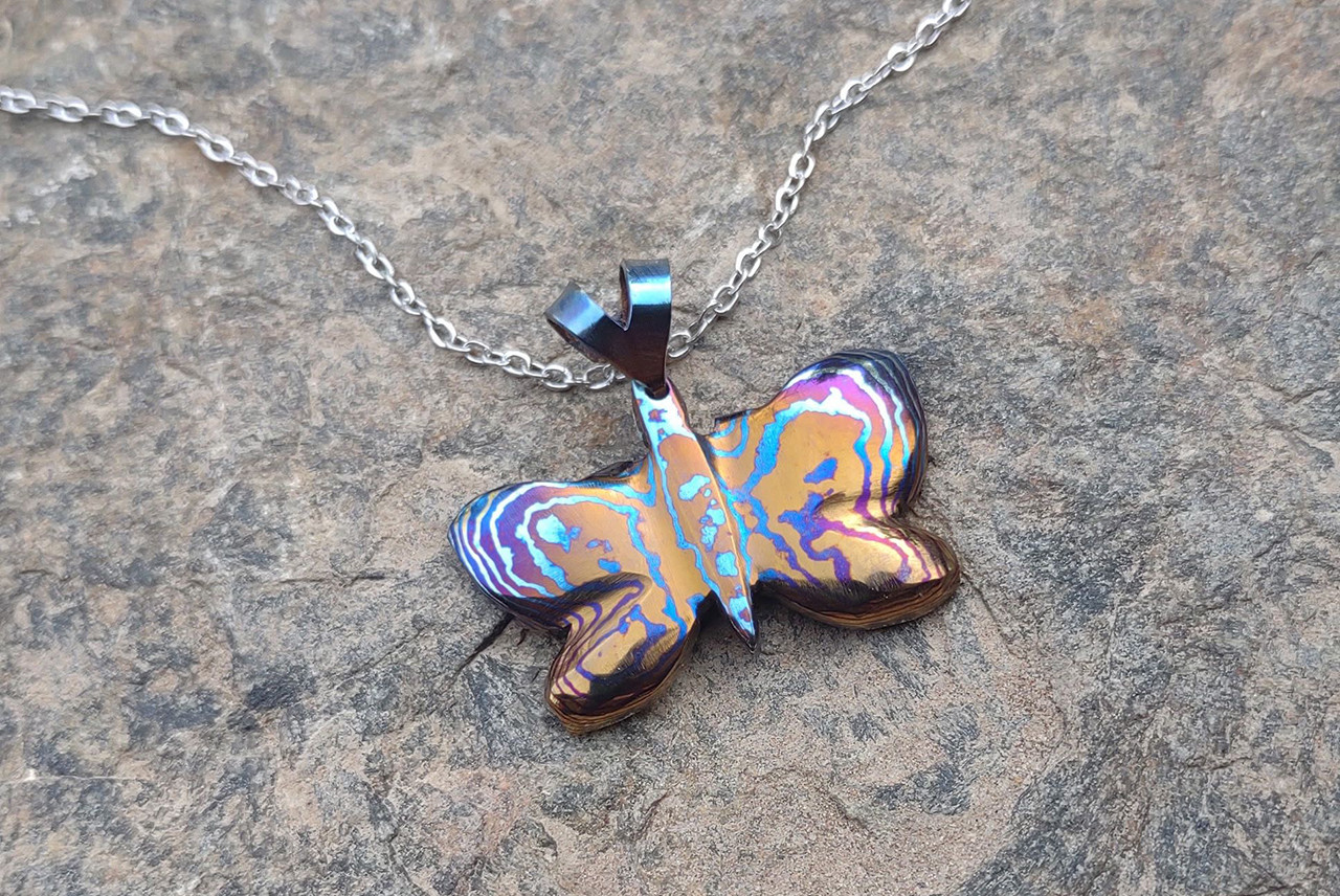 Audra Draper Chad Nichols Mokuti Blues Butterfly Pendant w/ Stainless Bail