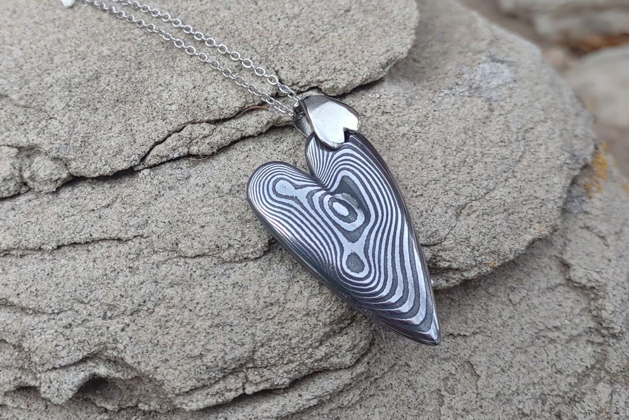 Audra Draper Chad Nichols Damascus Double Heart Pendant w/ Silver Bail