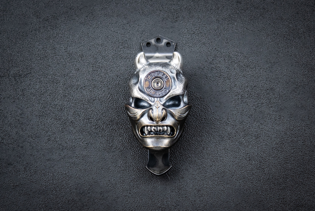 Steel Flame / Emerson Knives Sterling Silver XXL Warrior Class Hard Hannya Gunslinger Knife Clip