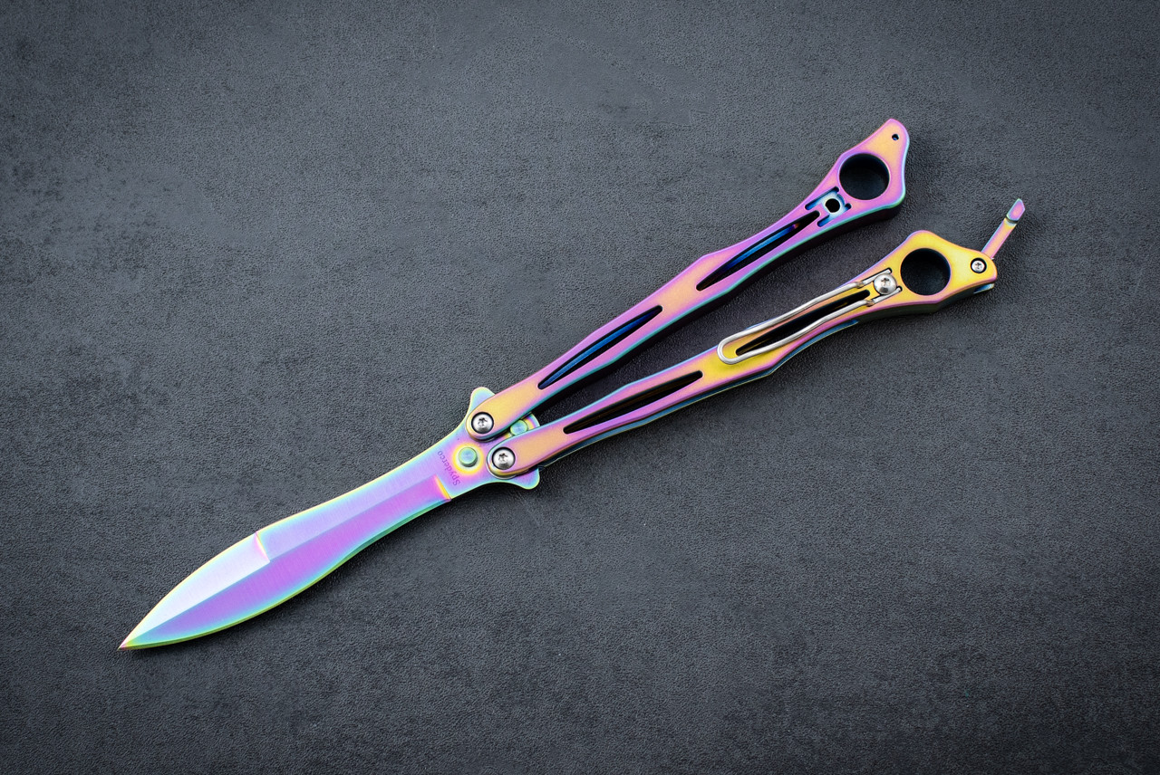 Spyderco Knives SpyderFly Butterfly Knife Rainbow Blade and Stainless Steel Handle