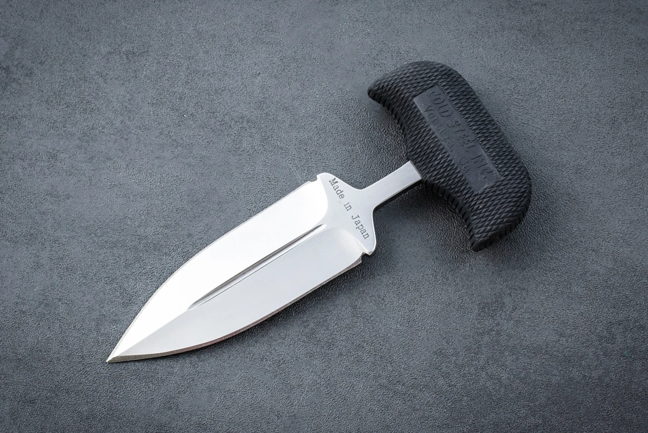Cold Steel Terminator Push Dagger Knife Satin Blade w/ Black Kraton Handle and Leather Sheath