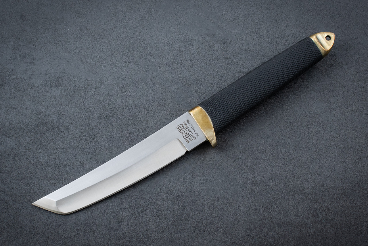 Cold Steel Master Tanto Fixed Blade Knife San Mai Satin Finish w/ Black Kraton Handle and Leather Sheath