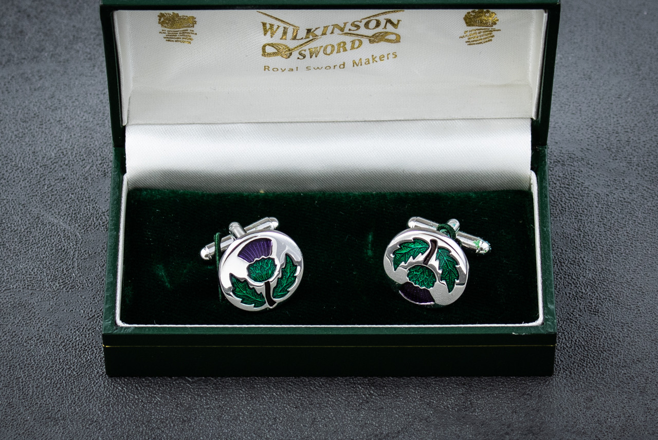 Wilkinson Sword Cuff Links w/ Scottish Thistle Pattern
