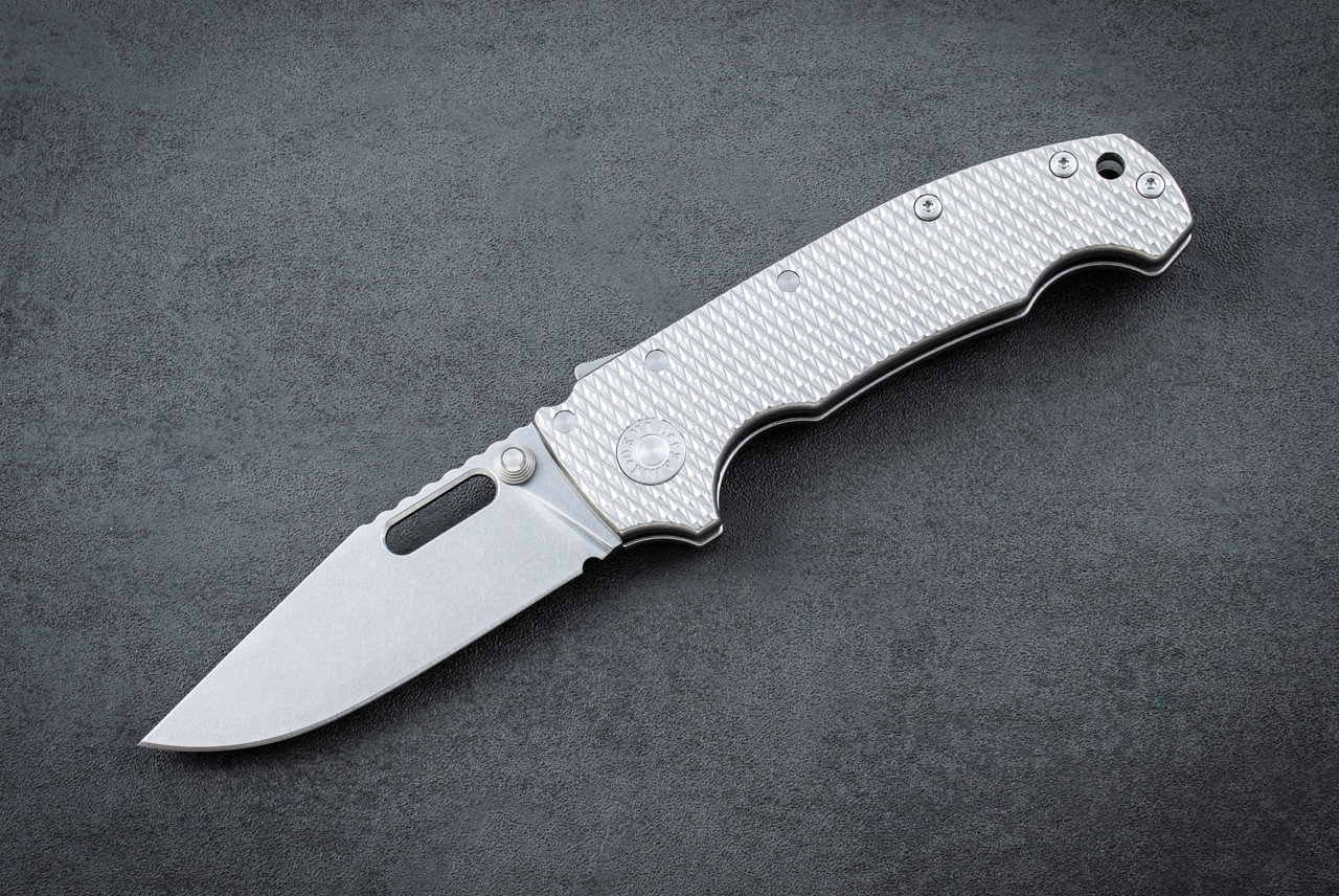 Demko Knives AD20I Slim Folding Knife Shark Lock Clip Point Nitro-X7 Stonewashed Blade w/ Textured Titanium Handles - K1