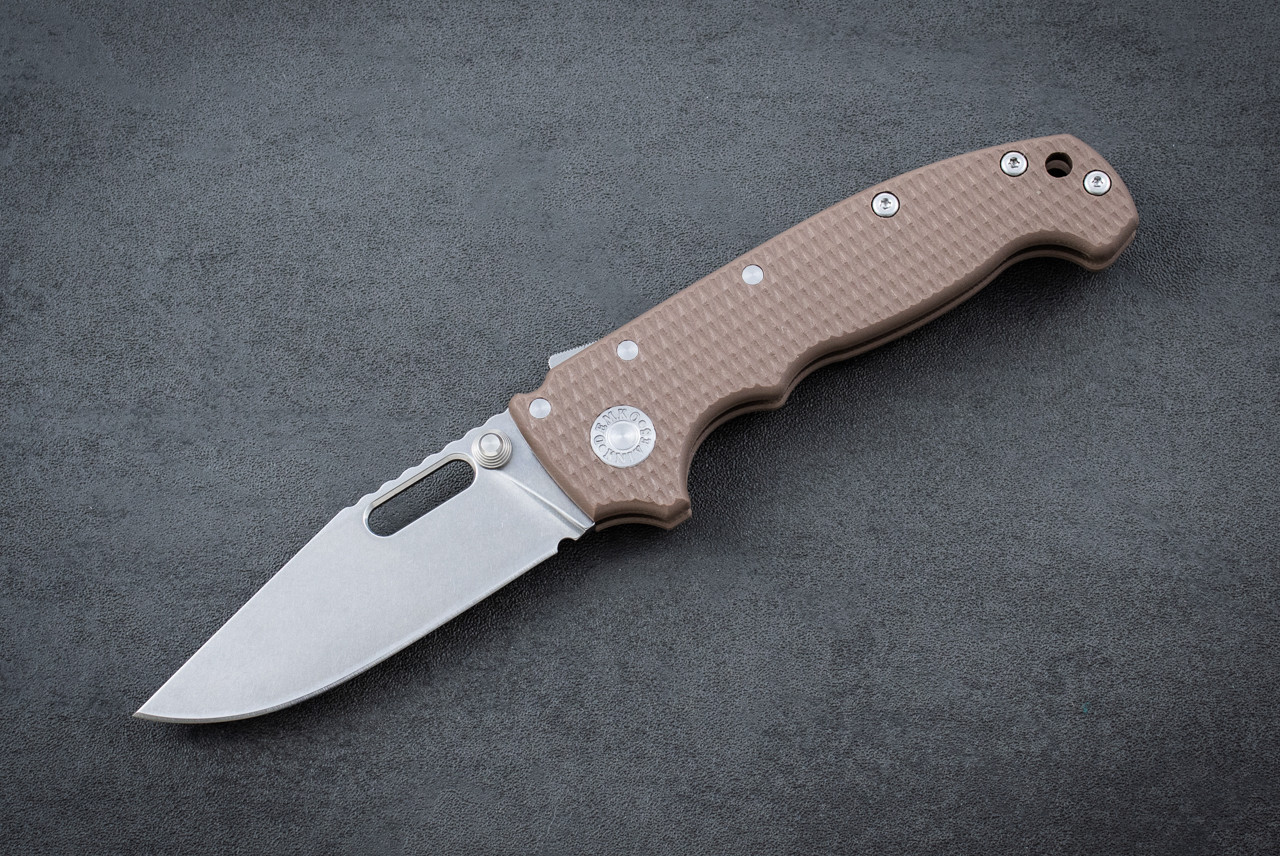 Demko Knives AD20I Slim Folding Knife Shark Lock Clip Point Nitro-X7 Stonewashed Blade w/ Earth G-10 Handles