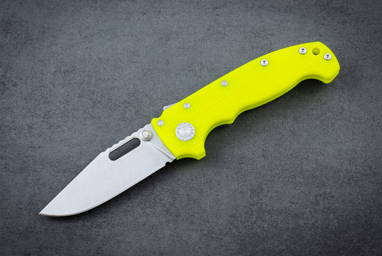 Demko Knives AD20I Slim Folding Knife Shark Lock Clip Point Nitro-X7 Stonewashed Blade w/ Day Glow G-10 Handles